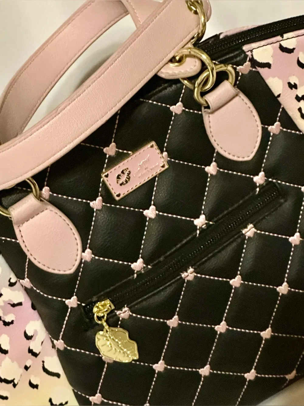 Betsey Johnson Quilted Animal Print Top Handle Satchel Purse